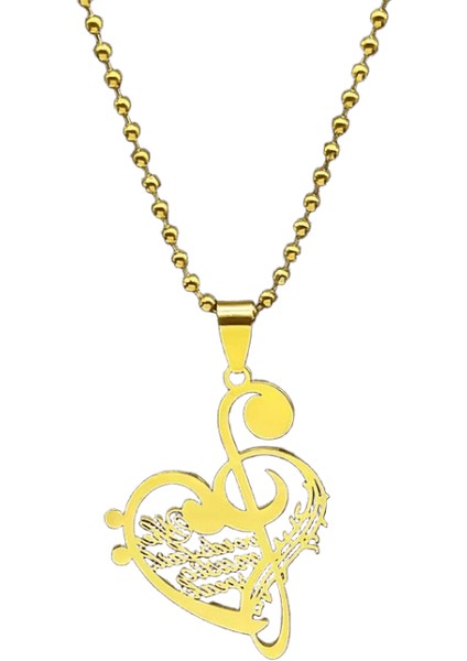 Hollow Müzik Nota Aşk Kalp Mektubu Araba Kolye Kadınlar Erkekler Için Zincir Paslanmaz Çelik Siyah Hip Hop Çanta Kolye Takı Hediye (Yurt Dışından)