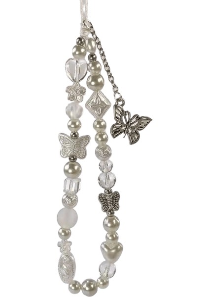 Kore Şerit Yay Kalp Cep Telefonu Zinciri Ipi Charm Boncuklu Kayış Ilmek Kolye Çanta Asılı Aksesuarları Kız Takı Hediye (Yurt Dışından)