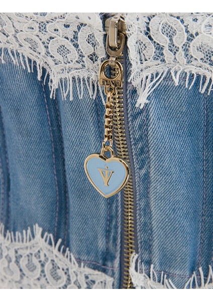 Tiber Kadın Denim Taşlı Mavi Korse fiyatları