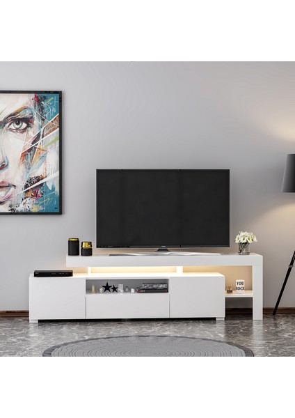 T0014 LED Işıklı, Raflı Tv Sehpası, Oturma Odası Tv Ünitesi