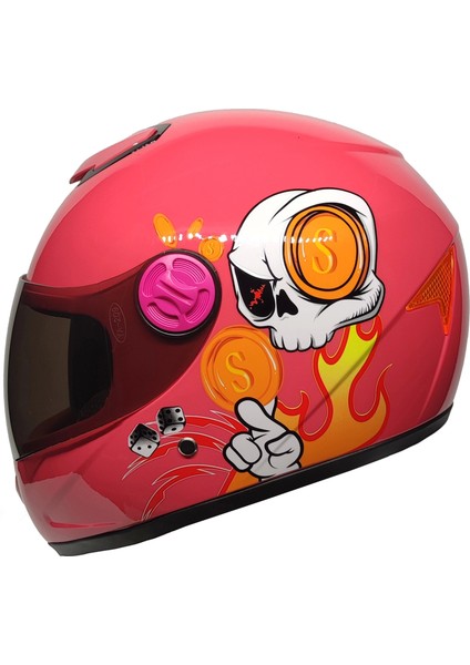 SY118 Çocuk Kaskı Skull Pembe (Siyah Camlı)