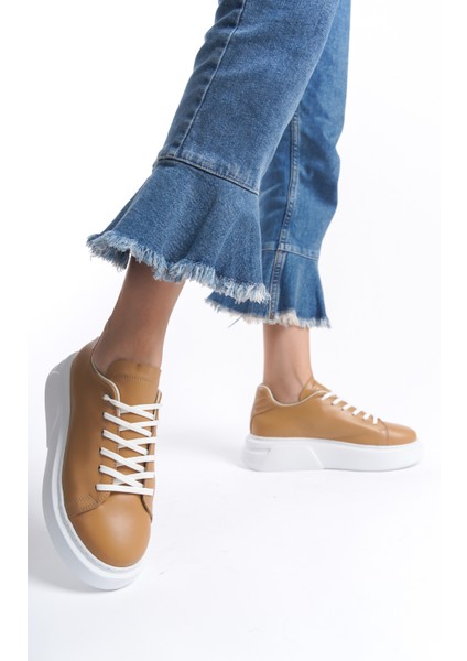 Dante Model Hakiki Deri Taba Kadın Bağcıklı Kalın Taban Sneaker Spor Ayakkabı