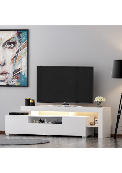 T0014 LED Işıklı, Raflı Tv Sehpası, Oturma Odası Tv Ünitesi