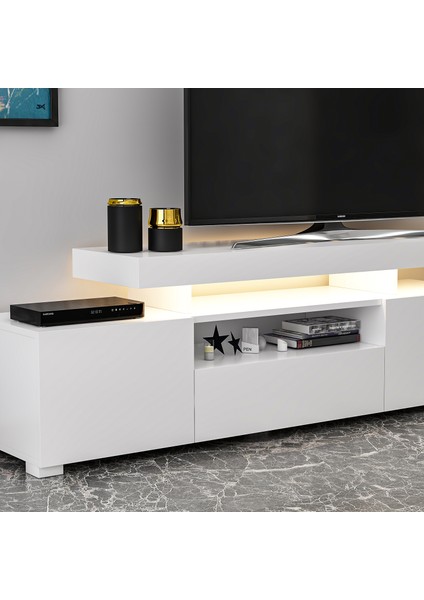 T0014 LED Işıklı, Raflı Tv Sehpası, Oturma Odası Tv Ünitesi