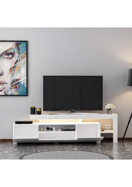 T0014 LED Işıklı, Raflı Tv Sehpası, Oturma Odası Tv Ünitesi