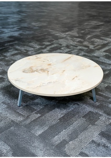 Royal Mermer Desenli Metal Katlanır Ayaklı Kamp Bahçe Ev ve Oyun Için Yuvarlak Yer Sofrası fiyatları