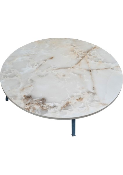 Royal Mermer Desenli Metal Katlanır Ayaklı Kamp Bahçe Ev ve Oyun Için Yuvarlak Yer Sofrası modelleri