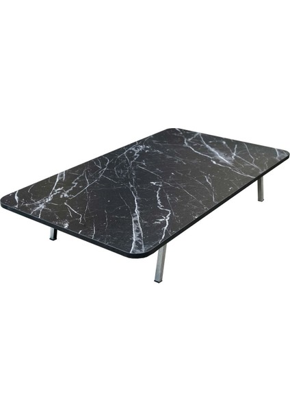 Siyah Mermer Desenli Metal Katlanır Ayaklı Kamp Bahçe Ev ve Çocuk Oyun Yer Sofrası modelleri