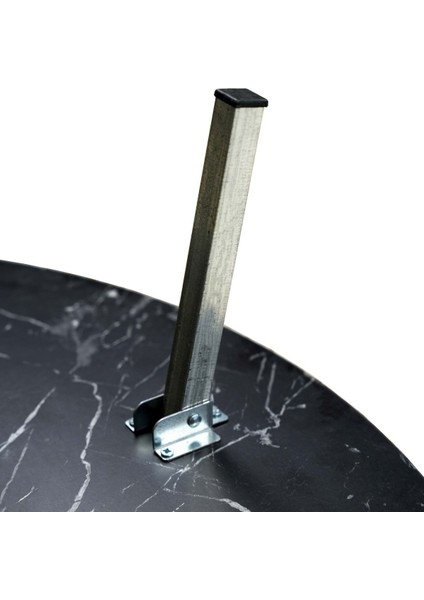 Siyah Mermer Desenli Metal Katlanır Ayaklı Kamp Bahçe Ev ve Oyun Için Yuvarlak Yer Sofrası