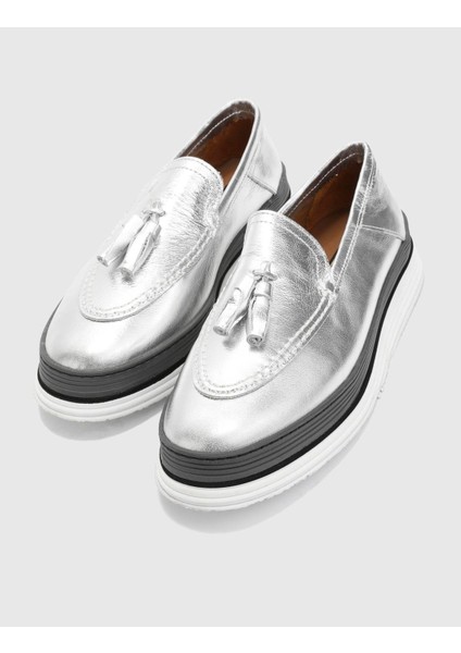 Matei Deri Kadın Gümüş Renk Loafer Ayakkabı fiyatları