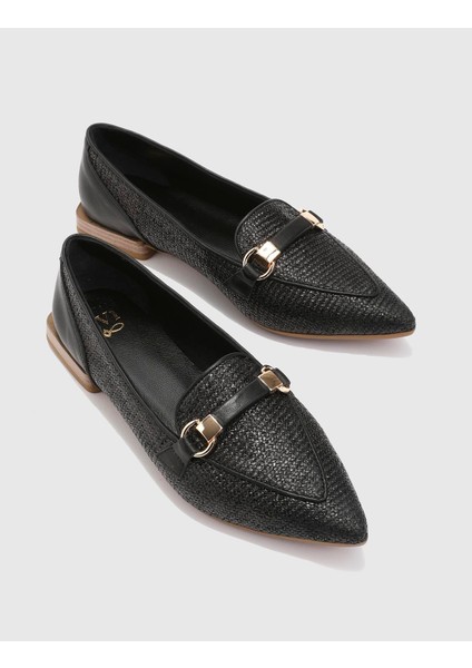 Andra Deri Hasır Kadın Siyah Loafer Ayakkabı fiyatları