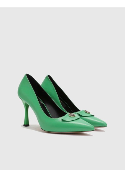 Unzue Hakiki Deri Kadın Yeşil Topuklu Ayakkabı