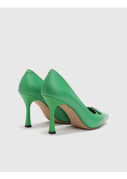 Unzue Hakiki Deri Kadın Yeşil Topuklu Ayakkabı fırsatları
