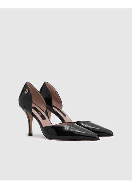 Melina Hakiki Rugan Deri Kadın Siyah Topuklu Ayakkabı