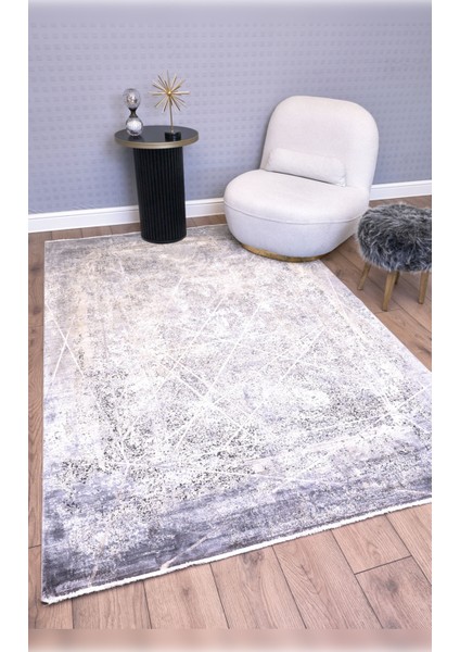 Halı Queen 8111 Antrasit Yumuşak Dokulu Viskon Uzun Ömürlü Dayanıklı 100 Tarak Özel Dokuma Halı