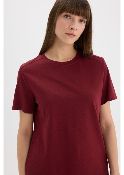 Regular Fit Bisiklet Yaka Basic Düz l Premium Kısa Kollu Bordo Tişört A9428AX25SP