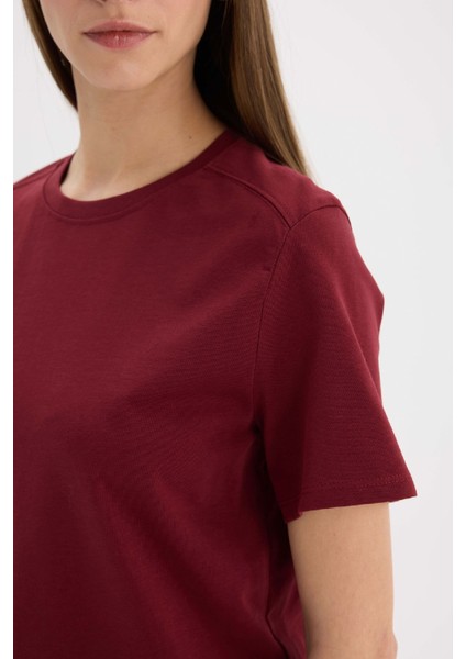 Regular Fit Bisiklet Yaka Basic Düz l Premium Kısa Kollu Bordo Tişört A9428AX25SP