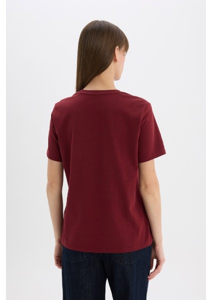 Regular Fit Bisiklet Yaka Basic Düz l Premium Kısa Kollu Bordo Tişört A9428AX25SP