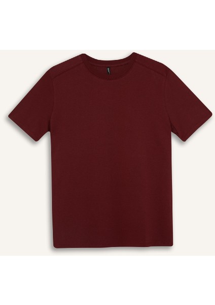 Regular Fit Bisiklet Yaka Basic Düz l Premium Kısa Kollu Bordo Tişört A9428AX25SP