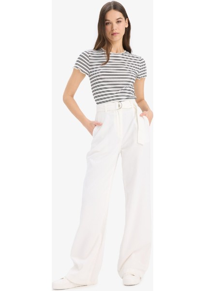 Fitted Bisiklet Yaka Çizgili Fitilli Kaşkorse Kısa Kollu Tişört K1965AZ25SM fiyatları