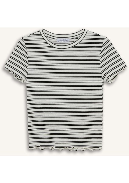 Fitted Bisiklet Yaka Çizgili Fitilli Kaşkorse Kısa Kollu Tişört K1965AZ25SM