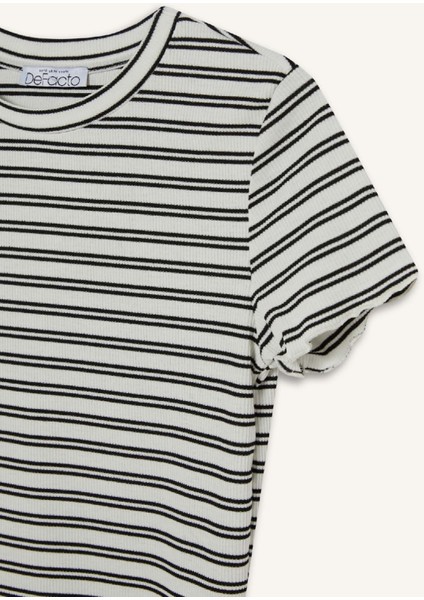 Fitted Bisiklet Yaka Çizgili Fitilli Kaşkorse Kısa Kollu Tişört K1965AZ25SM