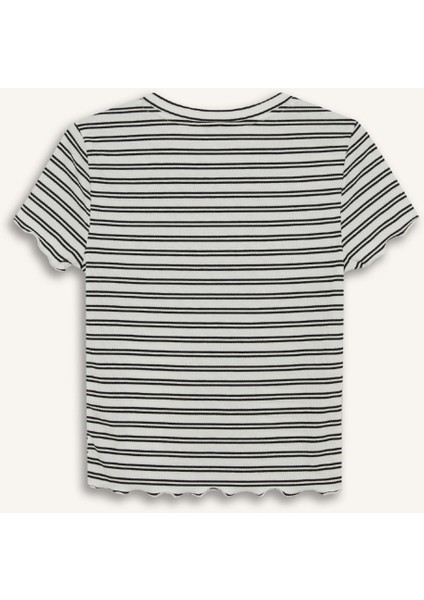 Fitted Bisiklet Yaka Çizgili Fitilli Kaşkorse Kısa Kollu Tişört K1965AZ25SM