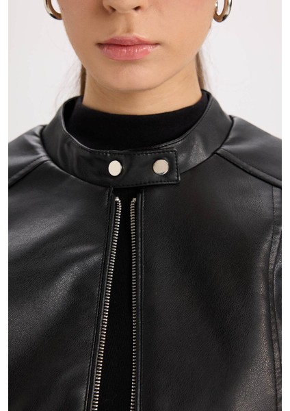 Regular Fit Fermuarlı Suni Deri Mont Y7156AZ25SP