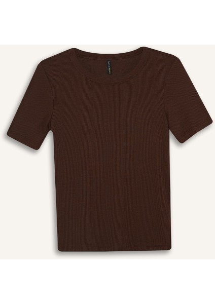 Slim Fit Dar Kesim Bisiklet Yaka Fitilli Kaşkorse Basic Düz Kısa Kollu Tişört C0097AX25SP