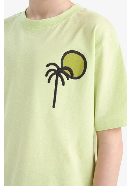 Erkek Çocuk Bisiklet Yaka Sırt Baskılı Kısa Kollu Tişört