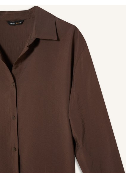 Oversize Geniş Kalıp Basic Düz Uzun Kollu Gömlek E4350AX25SP