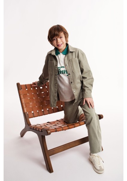 Erkek Çocuk Oversize Geniş Kalıp Polo Yaka Twill Uzun Kollu Gömlek D7793A825SP