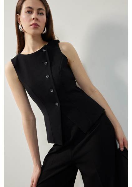 Regular Fit Bisiklet Yaka Düğmeli Yelek E7233AX25SP