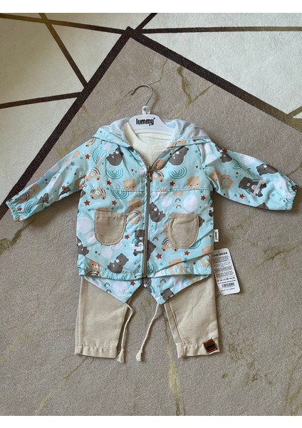 Unisex 9 Ay Lionkids Ayı Baskılı Cepli Yağmurluk 3lü Takım