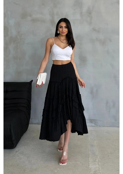 Butik Bohem ve Otantik Kat Asimetrik % 90 Pamuk Standart Beden Etek