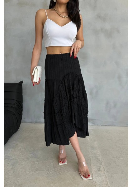 Butik Bohem ve Otantik Kat Asimetrik % 90 Pamuk Standart Beden Etek