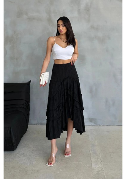 Butik Bohem ve Otantik Kat Asimetrik % 90 Pamuk Standart Beden Etek