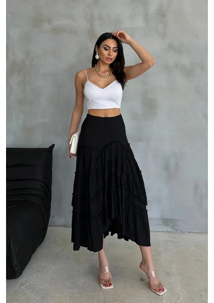 Butik Bohem ve Otantik Kat Asimetrik % 90 Pamuk Standart Beden Etek