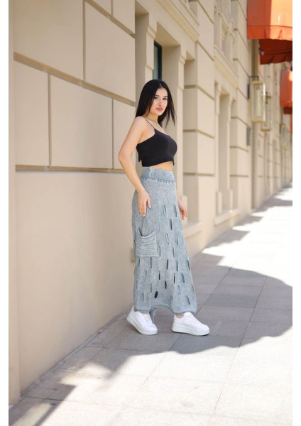 Fibula Butik Etnik Bohem ve Otantik Tarz Yıkamalı Tasarım Astarlı Yan Büzmeli Cepli Pamuk Standart Beden Etek modelleri