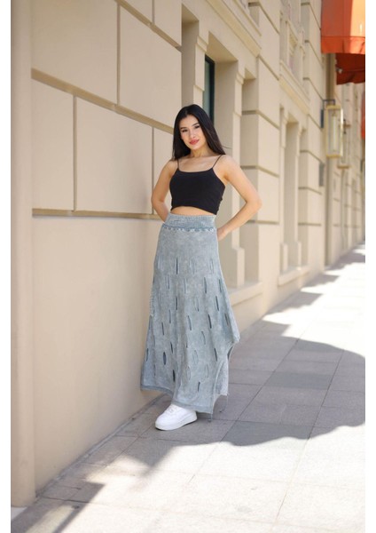 Fibula Butik Etnik Bohem ve Otantik Tarz Yıkamalı Tasarım Astarlı Yan Büzmeli Cepli Pamuk Standart Beden Etek fırsatları