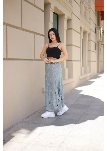 Fibula Butik Etnik Bohem ve Otantik Tarz Yıkamalı Tasarım Astarlı Yan Büzmeli Cepli Pamuk Standart Beden Etek indirimleri