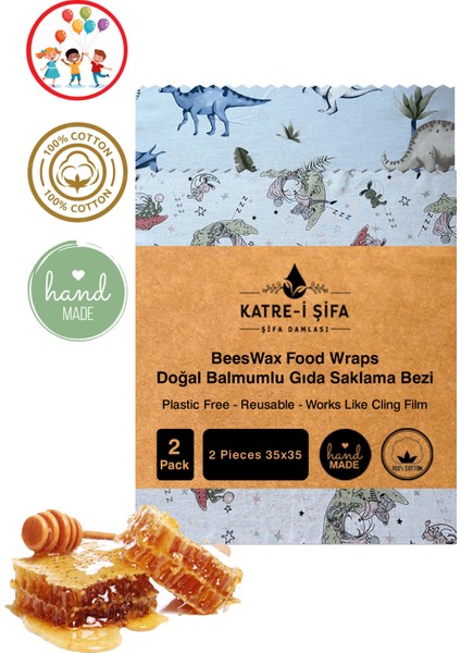 Çocuklar Için Figürlü Balmumlu Doğal Gıda Saklama Bezi Beeswax Food Wraps (Balmumu Bezi) 2 Li Set