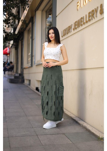 Fibula Butik Etnik Bohem ve Otantik Tarz Yıkamalı Tasarım Astarlı Yan Büzmeli Cepli Pamuk Standart Beden Etek fırsatları