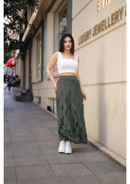Fibula Butik Etnik Bohem ve Otantik Tarz Yıkamalı Tasarım Astarlı Yan Büzmeli Cepli Pamuk Standart Beden Etek indirimleri