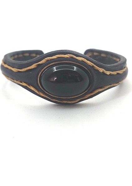 El Işçiliği Ile Özel Üretilmiş Doğal Taşlı Deri Kaplamalı Bakır Bileklik fiyatları