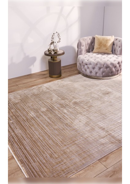 Halı Queen 8114 Gold Yumuşak Dokulu Viskon Uzun Ömürlü Dayanıklı 100 Tarak Özel Dokuma Halı