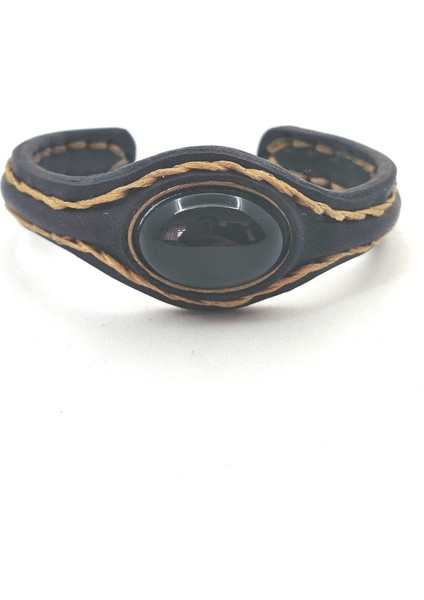 El Işçiliği Ile Özel Üretilmiş Doğal Taşlı Deri Kaplamalı Bakır Bileklik modelleri