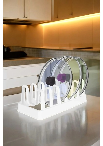 6 Bölmeli Plastik Tabaklık Tencere Kapaklığı Organizer 6 Bölmeli Çok Amaçlı Kurutmalık