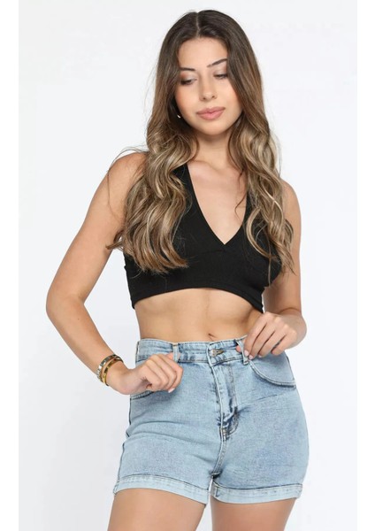 Butik Yüksek Bel Duple Paça Likralı Pamuk Kot Sort fiyatları