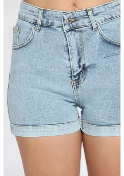 Butik Yüksek Bel Duple Paça Likralı Pamuk Kot Sort modelleri